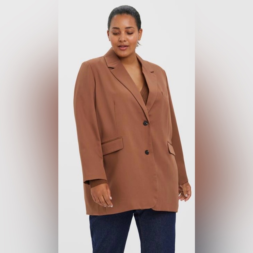 Vero Moda Curve Women's 16 Oversized Fit Orange Brown Blazer Button Plus